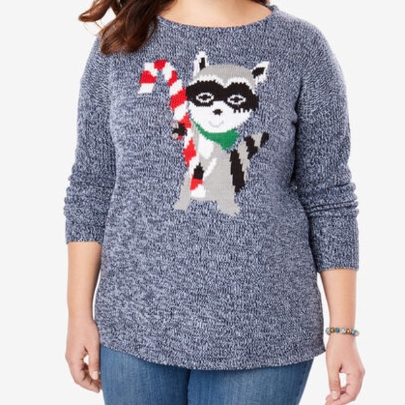 Woman Within HOLIDAY RACCOON PULLOVER SWEATER - Picture 3 of 7